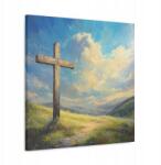  Vallásos kép Kereszt A Tisztáson rét hegyek ég virágok olaj stílus 60x60 (SAC962)