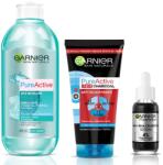 Garnier Skin Naturals Pure Active micellás víz szett, 400 ml + Garnier Pure Active Charcoal 3 az 1-ben tisztító gél + Garnier Pure Active niacinamid, AHA + BHA szérum a bőrhibák ellen, 30 ml