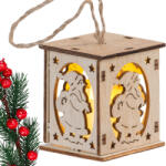 Verk Group Lampion de Crăciun cu LED, din lemn natural, cu motiv Moș Crăciun (26175)