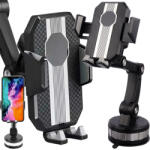 VERK GROUP Suport universal de telefon pentru mașină, montabil pe parbriz sau bord, cu braț ajustabil și ventuză puternică, negru (10131)