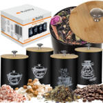 Ruhhy Set de 4 cutii elegante pentru depozitare, negru și bambus (00024578)