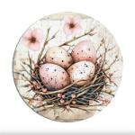  Fa tábla nyomtatott, Húsvéti rózsaszín téma, kerek 11, 8cm