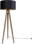 QAZQA Állólámpa diófa fekete búrával és arany belsővel 50cm - Tripod Classic (111231)