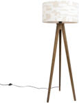 QAZQA Fa állólámpa bézs és fehér csíkos lámpabúrával 50 cm - Tripod Classic (111215)