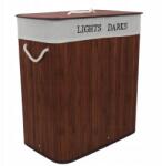 NUXIO Bambusz szennyestartó kosár Sötétbarna Kétrekeszes Zárható Fogantyúval 100l (N05005)