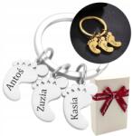 Láblenyomatos kulcstartó a gyerekek nevével Anyának Apának Gravírozott, Ezüst Arany (zk089)