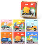  Puzzle din lemn 9 cuburi, 6 imagini, masini utilaje (103415)