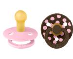 BIBS - Set 2 suzete Colour Studio Collection Polka Dots, tetina rotunda, 6 luni+-Baby Pink/Mocha