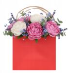 Trend-Deco Piros papír kézitáska táska virágos fedél ajándék Valentin napra