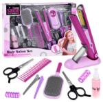 Procart Set de coafura pentru copii, placa de par, foarfece, piepteni, role pentru ondulare, carduri, baterii, roz (QY016)