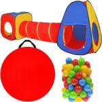 Procart Cort de joaca 3 in 1 pentru copii, set 100 mingi multicolore, tunel, cort iglu, cub, poliester, 302x86x72 cm (DGKTNML-100)
