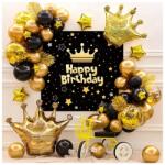 Procart Kit aranjamente baloane Happy Birthday, fundal, baloane latex si folie aluminiu, negru auriu (639961)