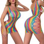  Színes hálós ruha Szivárvány mintás Kivágások az oldalán Szexi mini (W8213)