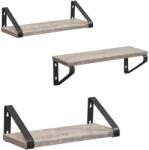 VASAGLE Fali polc, lebegő polc, 3 darabos készlet, szürke-fekete (LWS033B02)