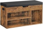 VASAGLE Tárolópad párnázott üléssel, 3 rekeszes cipőpad 80 x 30 x 44 cm, rusztikus barna (LHS30BX)