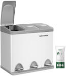 SONGMICS 3-Rekeszes Pedálos Szelektív Hulladékgyűjtő Acél Fehér-Szürke (EUZ-LTB24WT)