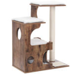FEANDREA PCT70HW 86 cm Macskafa Középméretű Torony 3 Pihenőhellyel és Barlanggal MDF Fa Furnér Szizál Oszlop Mosható Plüss Rusztikus Barna Fehér (EUZ-PCT70HWV2)