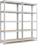 SONGMICS 5-szintes Polcrendszer 2 db Acél Tárolópolc Szerszámmentes Összeszerelés Garázsba 40 x 90 x 180 cm Ezüst (EUZ-GLR040EZ02)