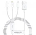Baseus Cablu Incarcare Baseus 3in1, USB-A - Lightning / microUSB / USB-C, 100W, 1.5m (Alb)