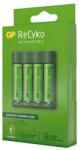 GP RECYKO akkutöltő LED jelzés időzítő 4xAA/AAA + 4db 2100mAh AAA elem sötétzöld B421 (B421)