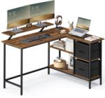 VASAGLE L-alakú íróasztal 2 tágas fiókkal, állítható tárolópolccal, 105x135x89, 5 cm, rusztikus barna (LWD098B01)