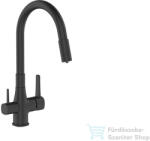 INVENA GLAMOUR konyhai csaptelep, álló, flexibilis kifolyóval, pult alá szerelhető vízszűrővel, fekete BZ-02-F04-V (BZ-02-F04-V)