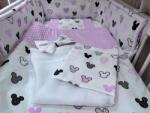  4 részes pamut/minky baba ágynemű szett - Rózsaszín egérke fejes