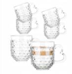 Altom Design Latte, tea és egyéb italokhoz való poharak, üveg bögrék füllel, Szív mintás, 310 ml, 6 darabos szett (GRA00007560)