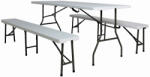 MESTERINO Set masa pliabila 4 persoane din otel cu HDPE 180x70x74 cm + doua banci pliabile din otel si HDPE 183x28x43cm, MESTERINO FURNITURE KJC2061-SET, culoare alba (MES-KJC2061-SET)