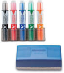 Pilot Táblamarker készlet, 2, 3mm, kerek hegyű, táblatörlővel V-Board Pilot 5 klf. szín - papirx