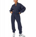  Női Melegítő Szett Pulóver Nadrág Pamut Sportos Stílusos Sötétkék XL (B0DM8RHVRC)