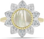  Arannyal Bevont Ezüst Gyűrű Gyöngyházzal és Fehér Topázzal, Y62612/57