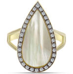  Arannyal Bevont Ezüst Gyűrű Gyöngyházzal és Fehér Topázzal, Y62584/54