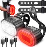Retoo Set Lumini Bicicleta LED RETOO TravelMate, USB, Diode LH351B, IPX4, Instalare Instantanee, 3 Moduri de Iluminare, 2x Cablu de Incarcare Inclus, Timp de Lucru 3-12 Ore, Negru (ER1030)
