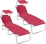 vidaXL Összecsukható napozóágyak 2 db napernyővel Piros 600D Oxford szövet (42003061) (42003061)
