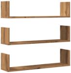 vidaXL 3 db kézműves tölgy színű szerelt fa fali polc 80 x 18 x 18 cm (853298) (853298)