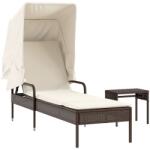 vidaXL barna polyrattan napozóágy tetővel és asztallal (368198) (368198)