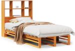 vidaXL viaszbarna tömör fa könyvespolcos ágy matrac nélkül 100 x 200cm (3323916) (3323916)