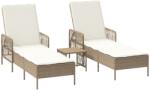 vidaXL Napozó Készlet 3 db Bézs és Krémfehér PE rattan, fém Tartós (365436) (365436)