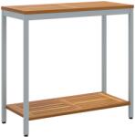 vidaXL Kültéri Asztal Természetes és Szürke 35x80x75 cm Tömör Fa és Acél (4010608) (4010608)