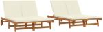 vidaXL Két fős napozó, kerekekkel meg párnázattal, tömör akácfából (3325188) (3325188)