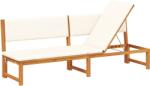 vidaXL Napozóágy 3 az 1-ben, krém színű párnákkal, masszív akác fából (4108112) (4108112)