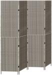 vidaXL 4 Paneles Összecsukható Szobaelválasztó Szürke 195x180 cm Poli Rattan (42003674) (42003674)