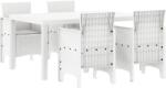 vidaXL 5 részes Kerti Étkező Garnitúra párnákkal Fehér Polirattan (3378704) (3378704)