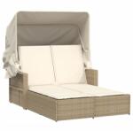 vidaXL bézs polyrattan dupla napozóágy tetővel és párnával (365810) (365810)