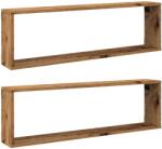 vidaXL 2 db antik fa színű szerelt fa fali kockapolc 100 x 15 x 30 cm (856582) (856582)