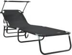 vidaXL Összecsukható napozóágy napernyővel Fekete 600D Oxford szövet (42003129) (42003129)