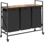 vidaXL füstölt tölgy mosodai kosár 3 rekeszes kerekekkel (859092) (859092)