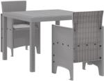 vidaXL 3 Darabos Kerti Étkező Garnitúra Párnákkal Világosszürke Poly Rattan (3378689) (3378689)