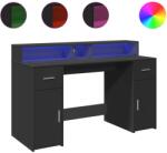 vidaXL fekete szerelt fa íróasztal LED-világítással 140 x 55 x 91 cm (3309421) (3309421)